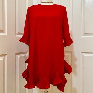 Little Red Ruffled Pleated Mini Dress 4th of July Party Dress